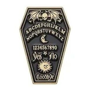 Coffin Ouija Board Gold Tone Black Enamel Pin
